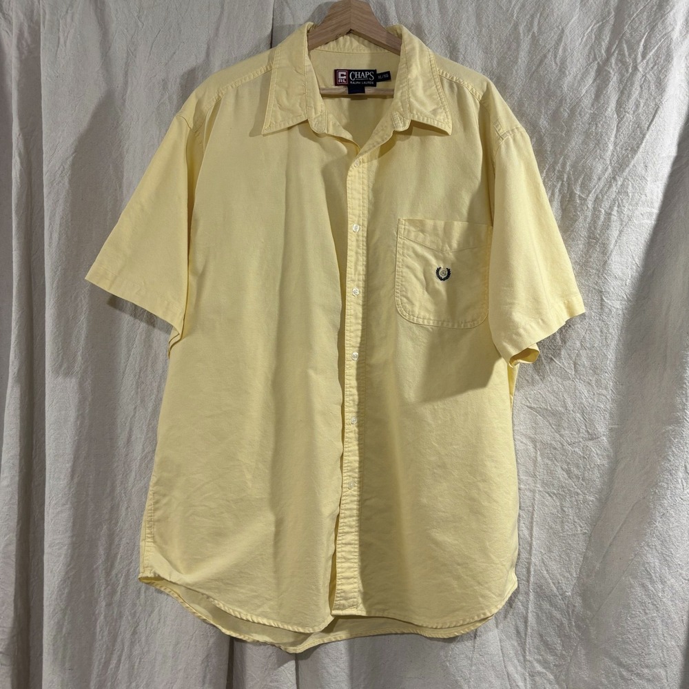 Vintage Chaps Ralph Lauren Mens XL Yellow Oxford‎ Short Sleeve Button Down Shirt